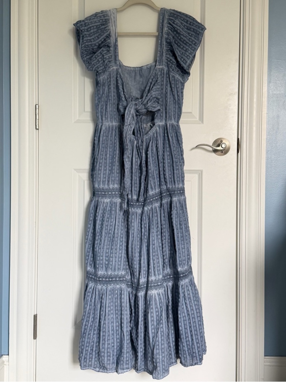 American Eagle Outfitters Light Blue Cotton Tiered Maxi Dress XL 54875 - Picture 5 of 16